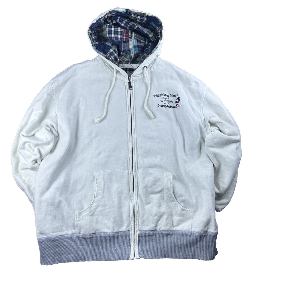 Disneyland Walt Disney World‎ Full Zip Hoodie XXXL White Plaid Lined 1971 Retro